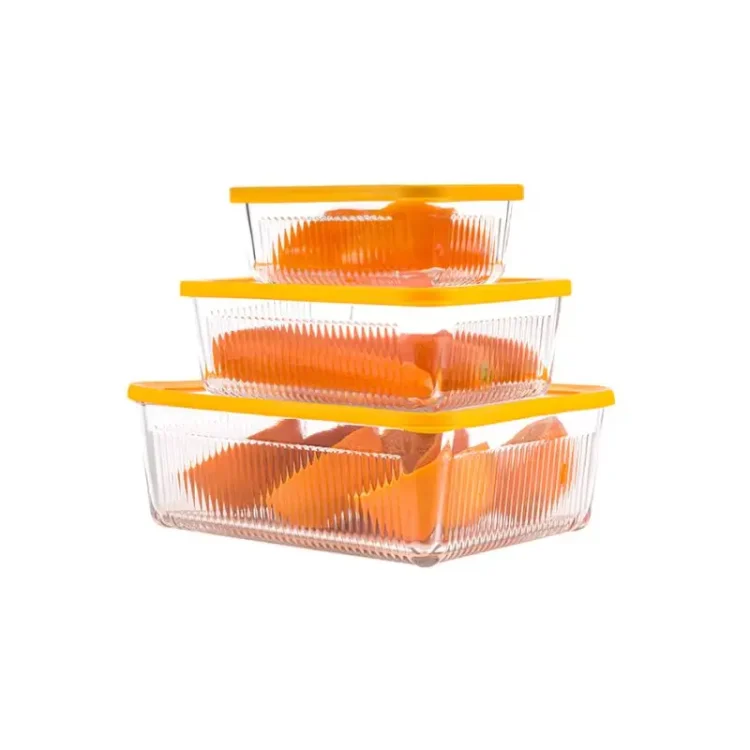 ست ظرف شیشه ای دربدار شیاردار نارنجی لیمون