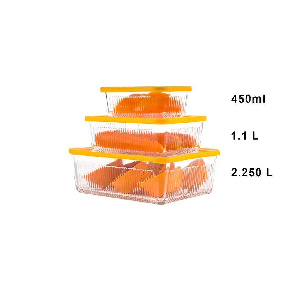 ست ظرف شیشه ای دربدار شیاردار نارنجی لیمون